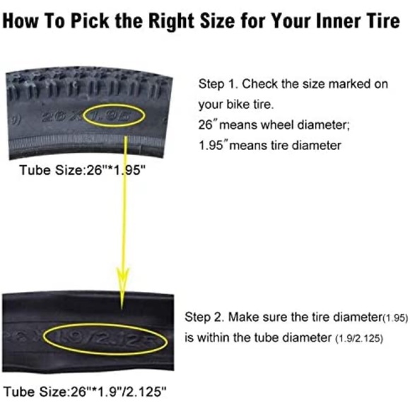 2 Pack 26 Inch Bike Tubes Plus 2 Tire Levers, 26"x1.75/1.95/x2/2.10/2.125 - Picture 3 of 7